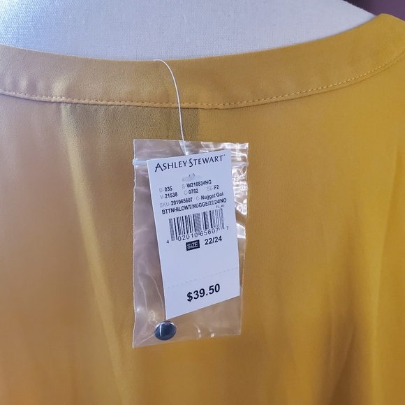 Plus Size Ashley Stewart 22/24 Yellow High Low blouse top - Picture 6 of 10